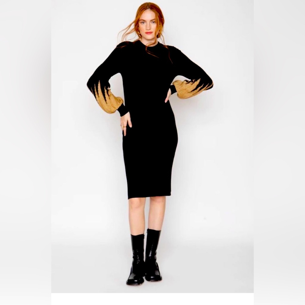 -Callahan - Melli Dress, knitwear womesn black and gold sweater dress XS NWOT